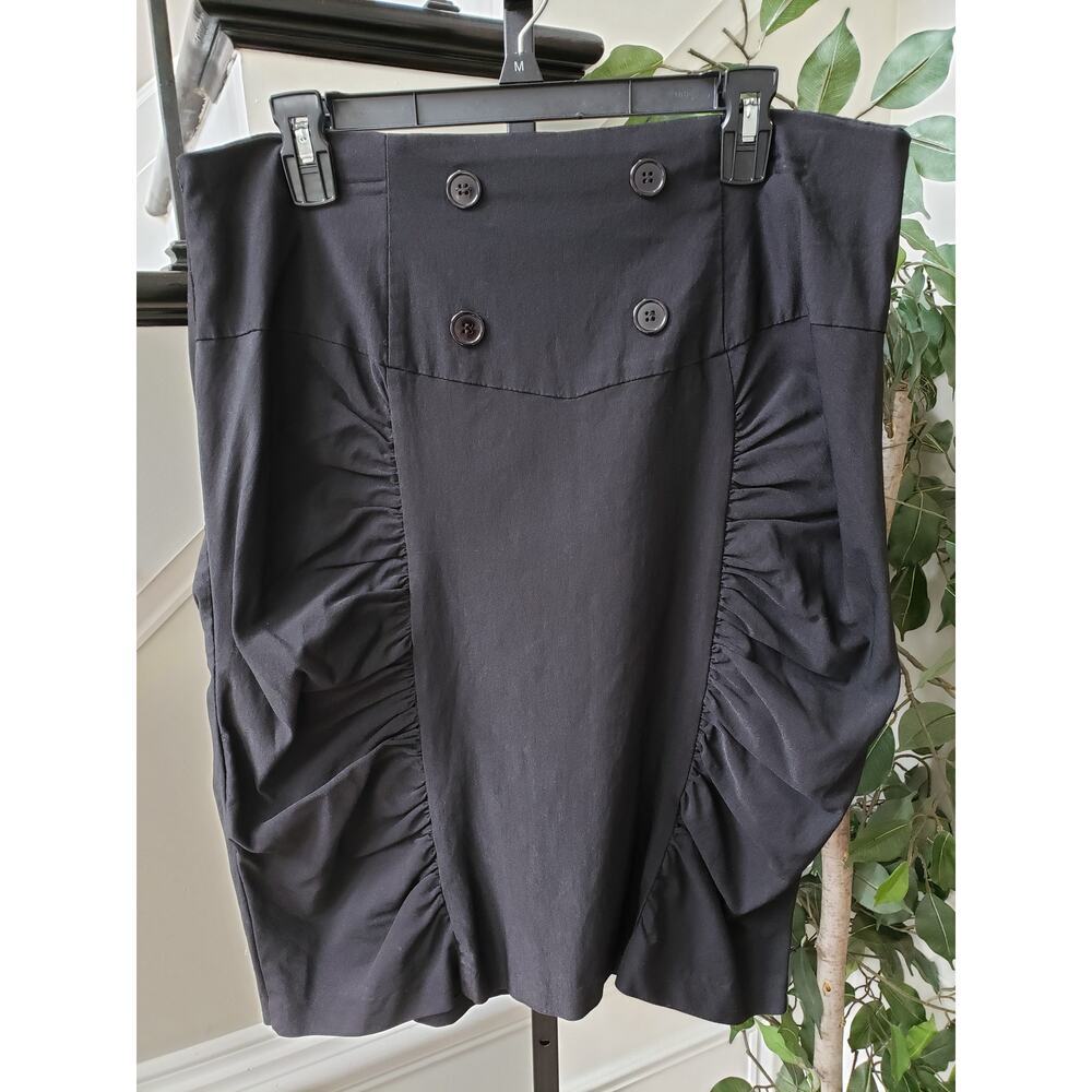 Caren Sport Mini Skirt Womens Size 14 Black Stretch Ruched Back Zip High Waist